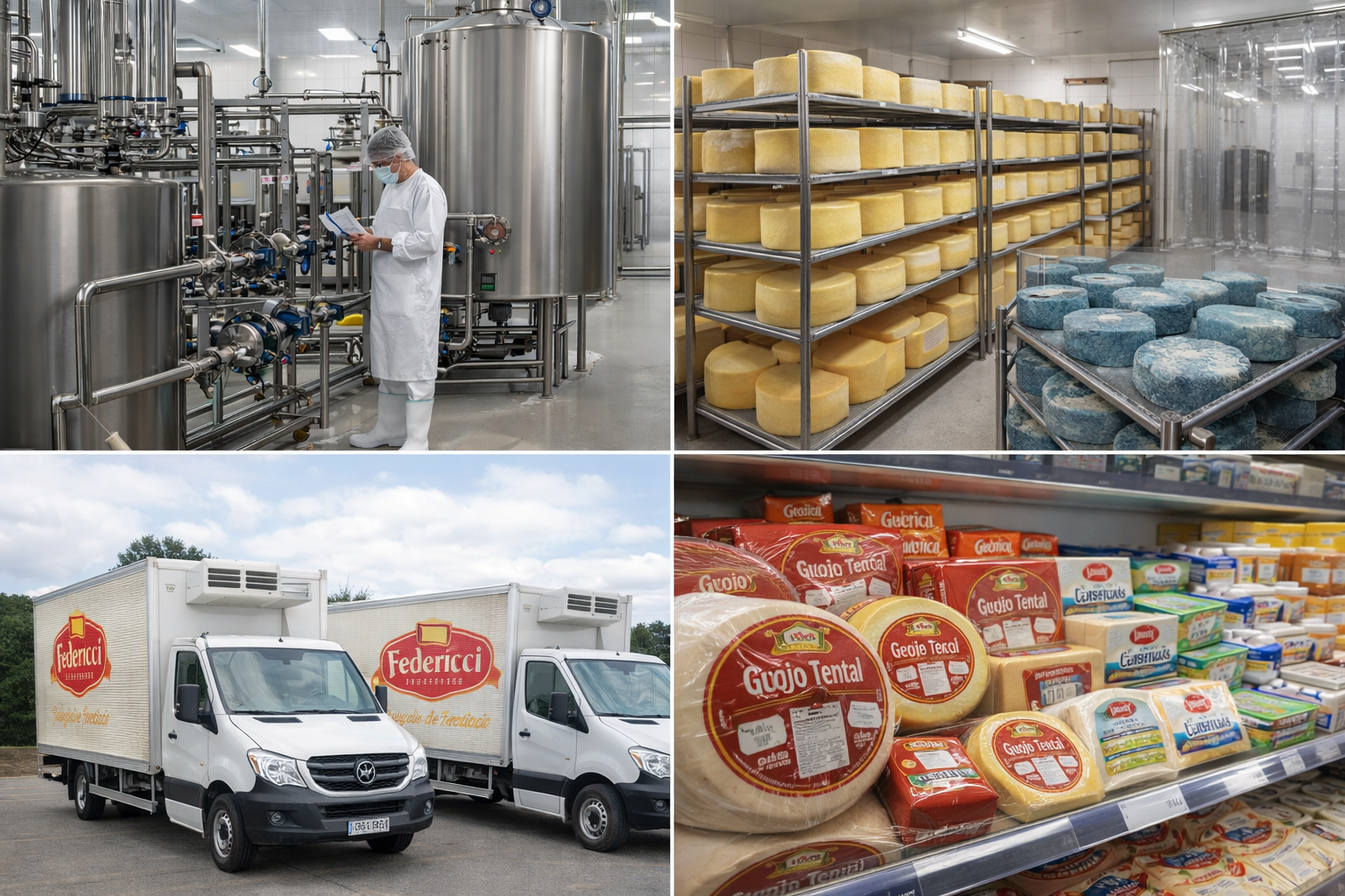 Processo de produção e distribuição de queijo Federicci